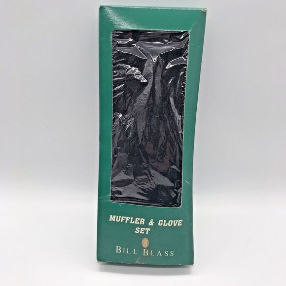 Vintage Bill Blass Matching Black Acrylic Muffler and Gloves Set Womens OSFM NOS - Picture 2 of 7